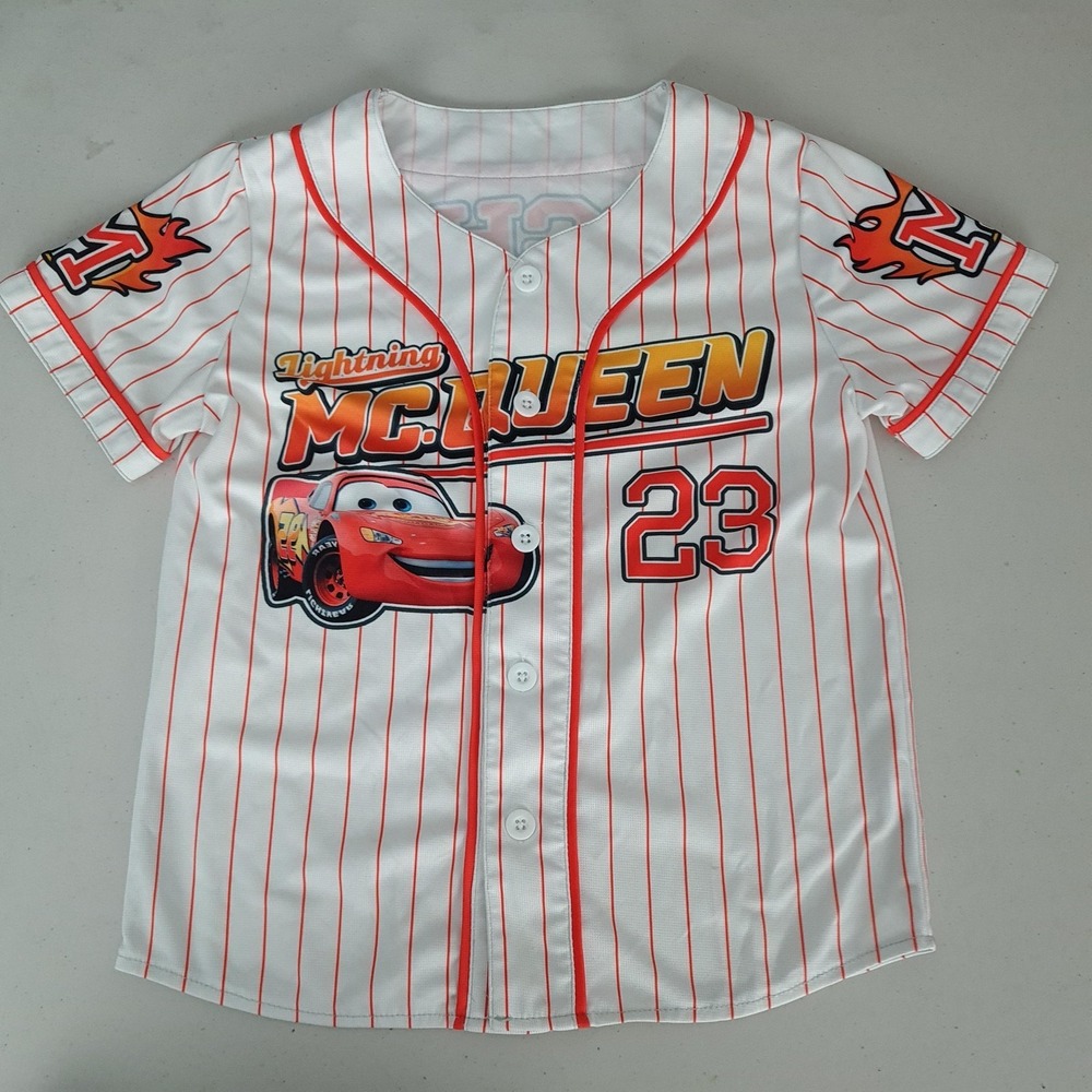 Vintage Lightning McQueen Jersey Shirt Kids 8 White Disney Cars Archie